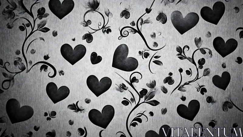 Romantic Black Hearts Floating in a Textured Garden of Love.