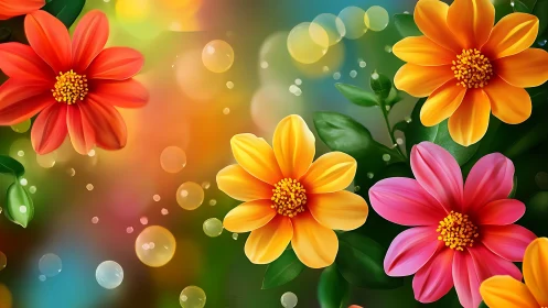 Vibrant Composite Blooms with Bokeh Luminescence and Soft Focus Background.