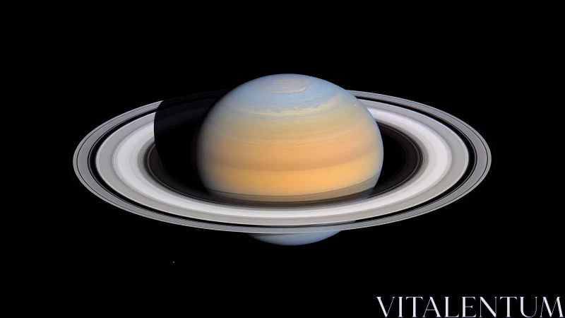 Saturn’s luminous rings drift through velvet cosmic silence.