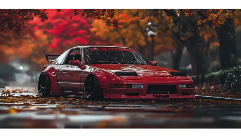 Scarlet drift legend glides low beneath blazing autumn canopies.