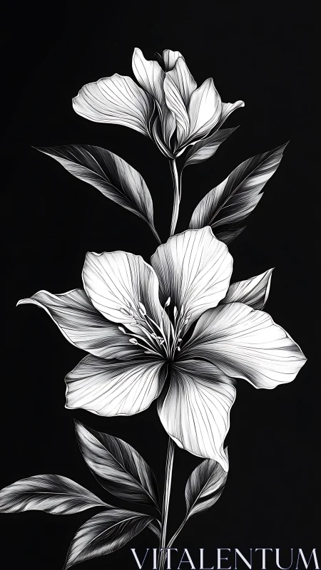 Delicate Ink Blossom: Botanical Grace in Monochrome