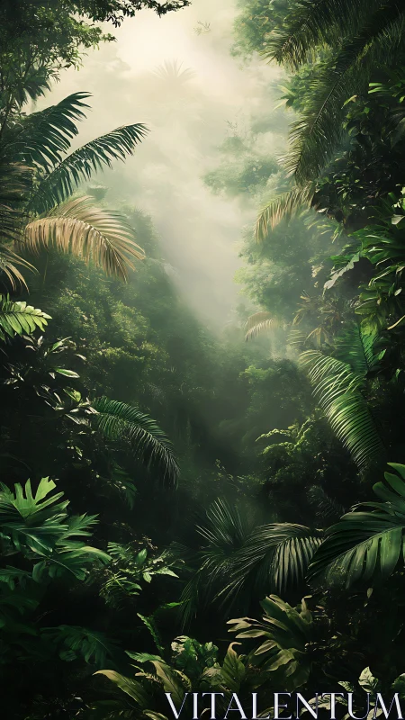 Misty Jungle Canopy Bathed in Golden Atmospheric Light