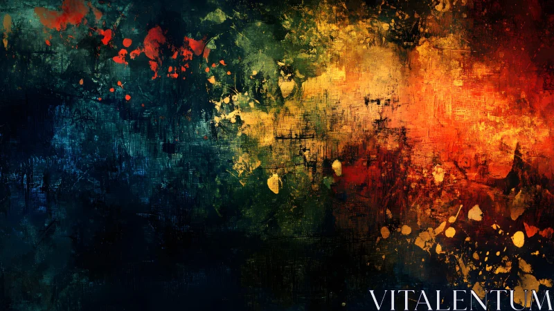 Vivid Abstract Painting with Bold Color Splashes and Textured Brushwork.