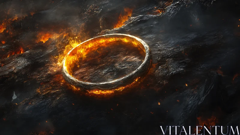 Ring of Fire: Molten Impact Crater in Dark Landscape