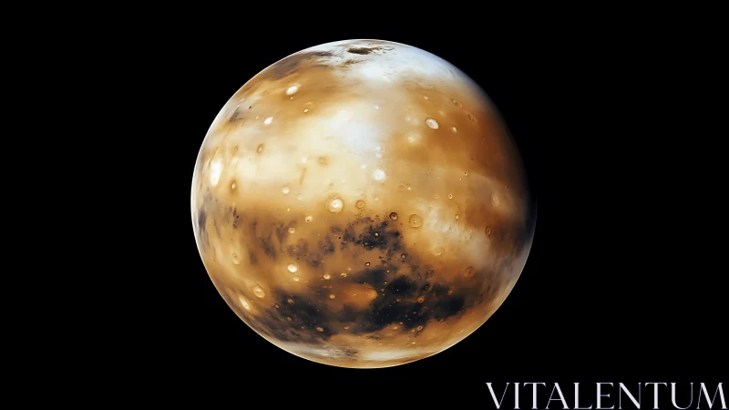 Rendered brown and white planet with visible impact craters.