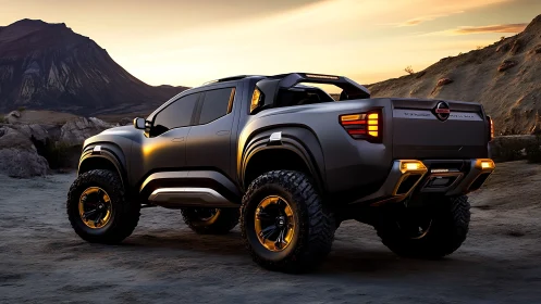 Sunset-ready off-road pickup stands bold in desert glow
