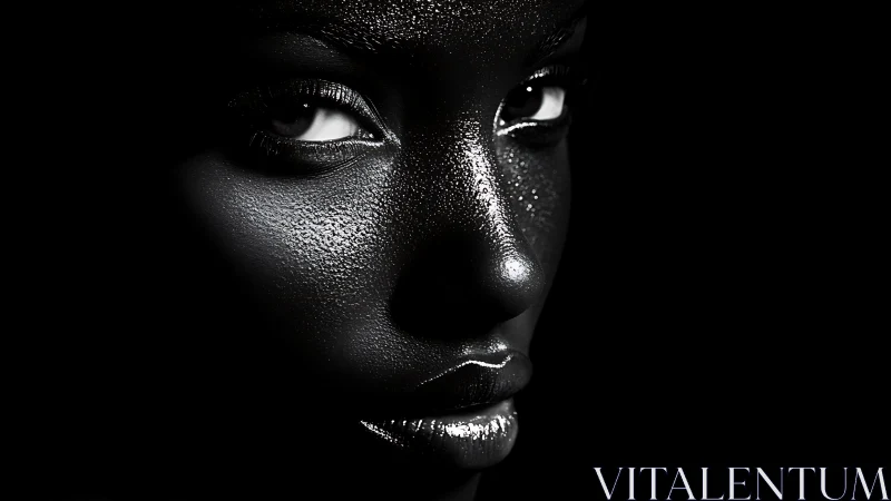 High-contrast monochrome portrait with sculpted chiaroscuro lighting.