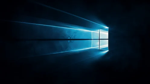 Radiant blue window of light opens into a calm digital void