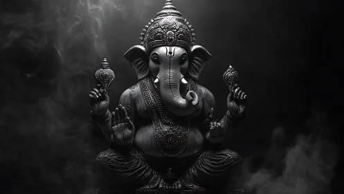 Silver mist crowns the serene majesty of Ganesha