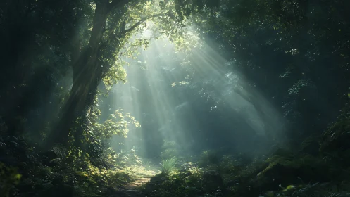 Crepuscular Light Filtering Through Deciduous Canopy.