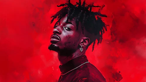 Side profile portrait in red digital painting style.