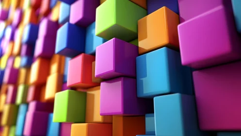 Neon block cascade marching in playful geometric harmony.