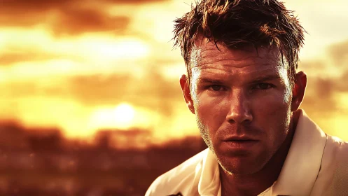 Close-up athletic portrait in warm golden hour backlight