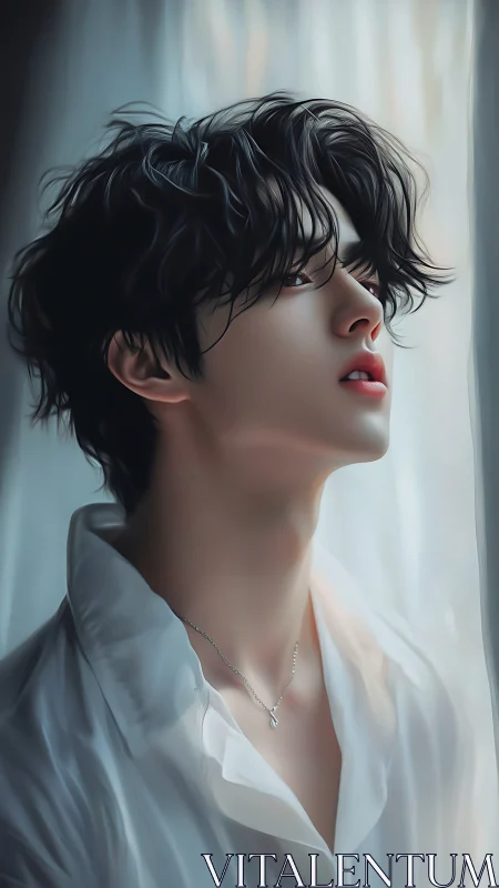 Soft morning light cradles a thoughtful young dreamer