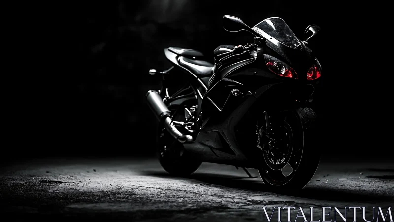 High-contrast sport motorcycle portrait in dramatic low-key lighting