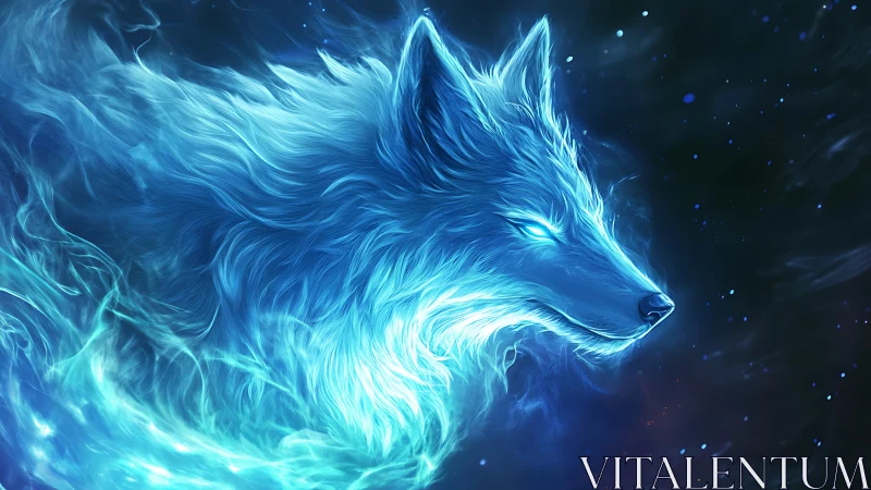 Starlit plasma wolf drifting through a midnight nebula.