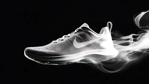 High-contrast athletic sneaker product shot on black field.