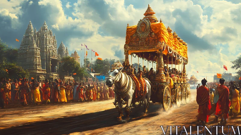 Temple chariot procession under dramatic festival sky.
