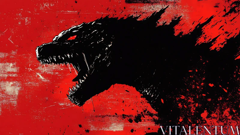 Silhouetted reptilian head rendered in black on red field