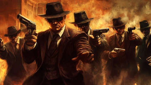 Armed mobsters stride through blazing streets in tense standoff