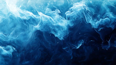 Digital painting of turbulent blue vaporous currents in motion.