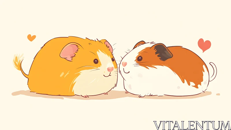 Cartoon style illustration of two rounded guinea pigs.