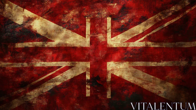 Weathered Union Jack flag with rich, textured character.