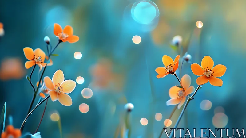 Glowing Orange Flowers Against a Dreamy Teal Bokeh