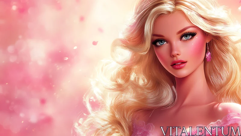 Glamorous blonde beauty glows in dreamy pink bokeh haze