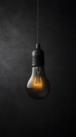 Single glowing bulb hangs against dark textured background