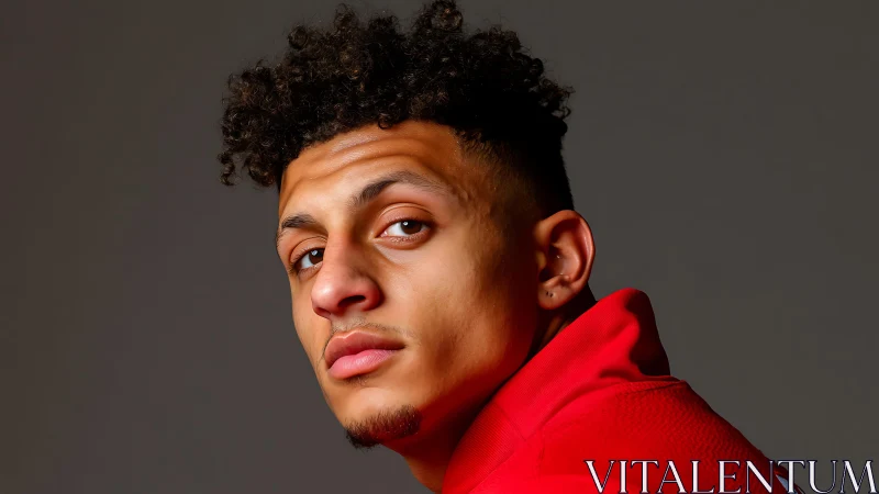 Studio portrait of young man in red sportswear under soft light