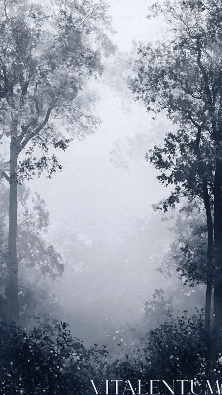 Misty Forest Corridor: Vertical Symmetry with Ethereal Atmospheric Depth.