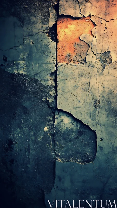 Sunlit crack in weathered wall, glowing through decay.