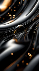 Liquid black surface curves with reflective droplet in focus