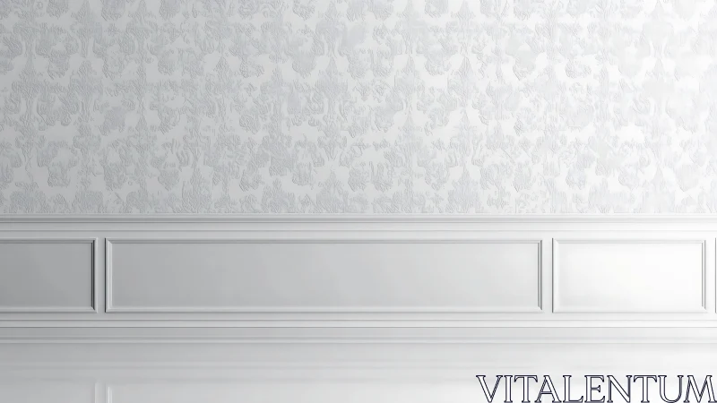 White paneled wall with subtle patterned wallpaper surface.