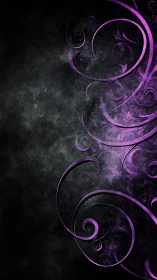 Curved magenta flourishes emerge over textured black vignette