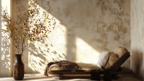 Sunlit autumn daybed leans lazily into weathered calm