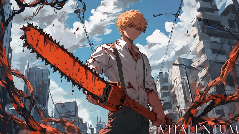 Ragged chainsaw hero carves bloody light through the city