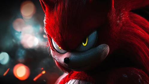 Red anthropomorphic hedgehog rendered in dramatic 3D closeup