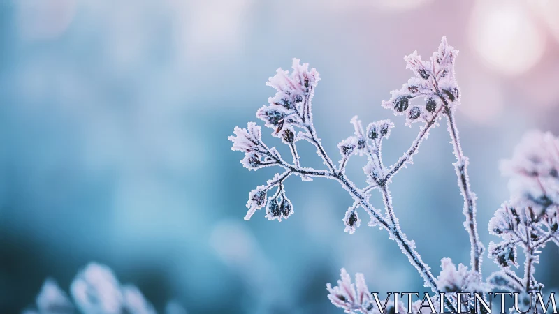 Frost-Encrusted Flora with Crystalline Ice Formation on Delicate Botanical Structure