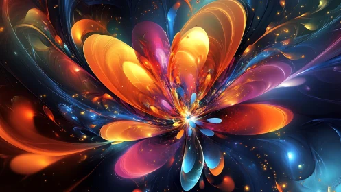 Cosmic Petal Bloom Exploding in Prismatic Nightfall.