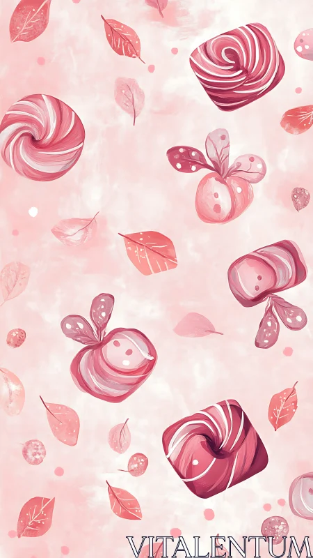 Spiral-Form Confectionery With Polka-Dot Winged Elements in Monochromatic Rose Palette.