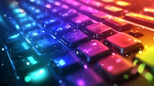Iridescent gaming keyboard under dynamic neon glow.
