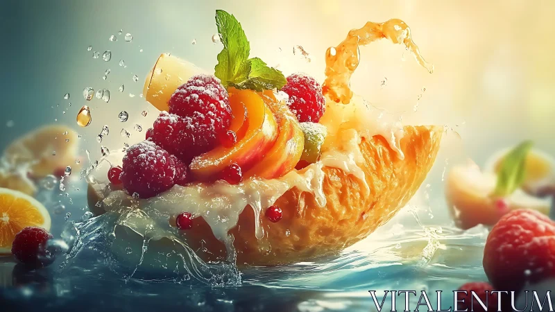 High-speed macro splash of glazed fruit bowl in motion capture