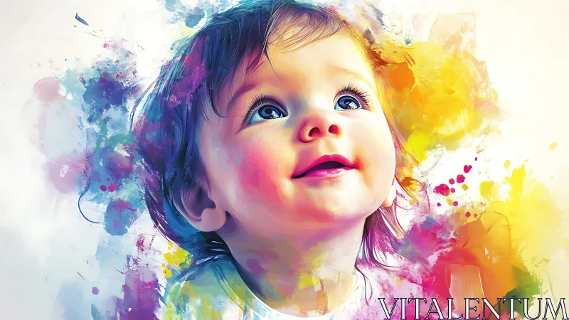 Colorful Baby Portrait with Watercolor Splashes