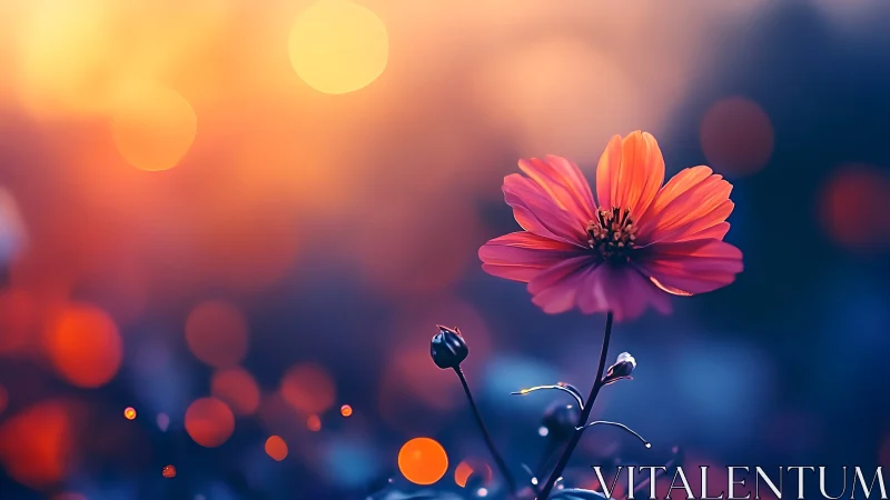 Orange and pink cosmos flower with bokeh background.