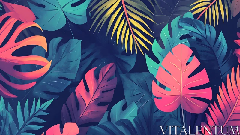 Chromatic tropical foliage array with stylized vector geometry.
