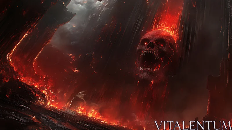 Gigantic flaming skull erupts from infernal lava chasm