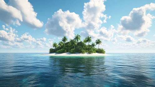 Isolated Tropical Island With Palmae Vegetation in Crystalline Seawater.
