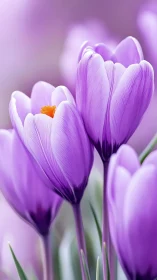 Lavender crocus blossoms in dreamy close-up focus.